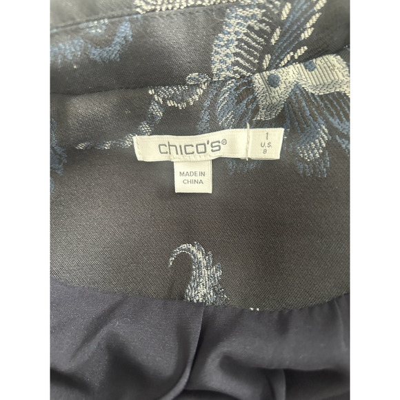 Chico's Floral Embroidered Blazer Womens Size Medium Blue Classic Preppy - Picture 4 of 8
